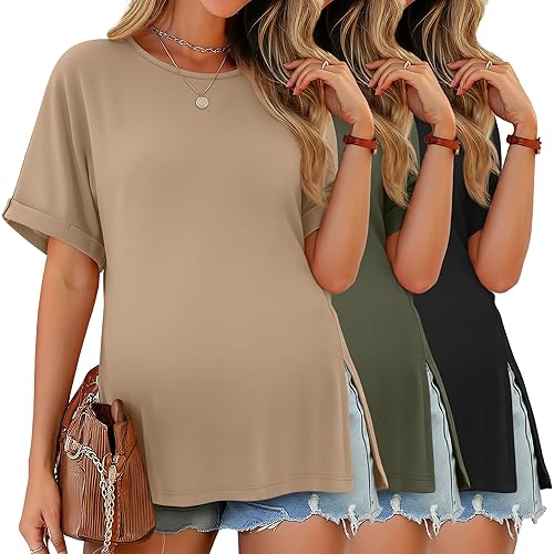 Ficerd 3 Pack Women's Maternity Shirts Half Sleeve Loose Pregnancy