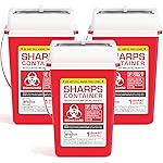 Sharps Container Small - Sharps Containers for Home Use and Labs - Portable Needle Disposal and Travel Size Biohazard Bin - 1 Quart (Pack of 3)