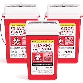 Sharps Container Small - Sharps Containers for Home Use and Labs - Portable Needle Disposal and Travel Size Biohazard Bin - 1 Quart (Pack of 3)