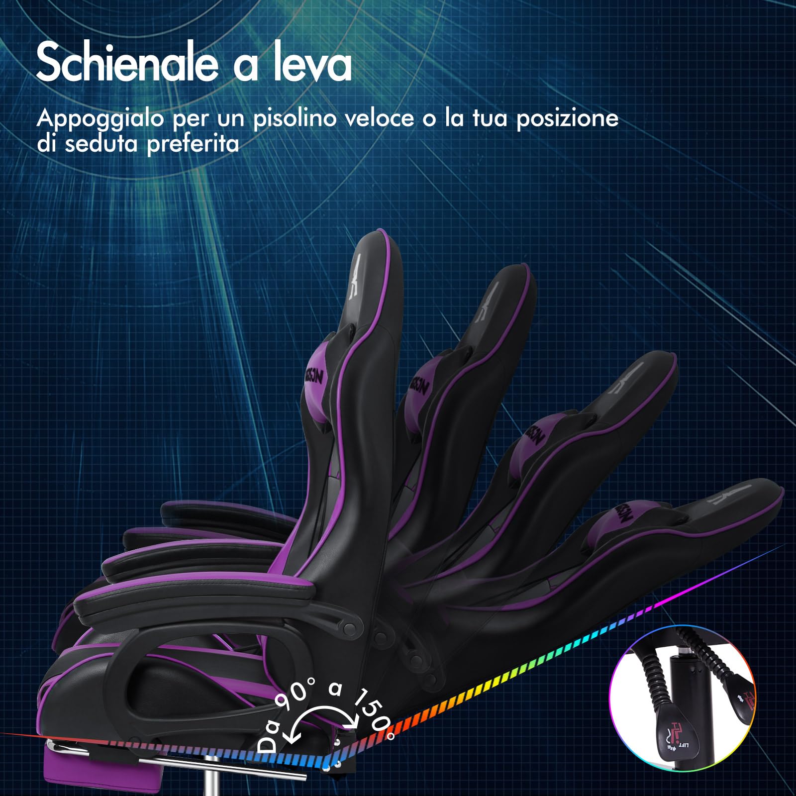 ALFORDSON Sedia da Gaming Massaggiante con Poggiapiedi da Case Viola | Poltrona Gamer in Similpelle Serie XAVIER, Schienale regolabile, con supporto lombare e poggiatesta, portata 180 kg