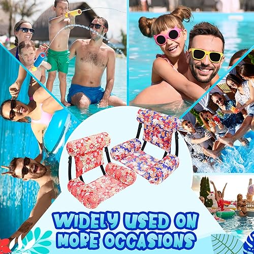 Miniatura 7 de Paquete de 2 flotadores grandes para sillas de piscina para adultos, silla inflable de verano, silla flotante de agua, hamaca flotante ajustable