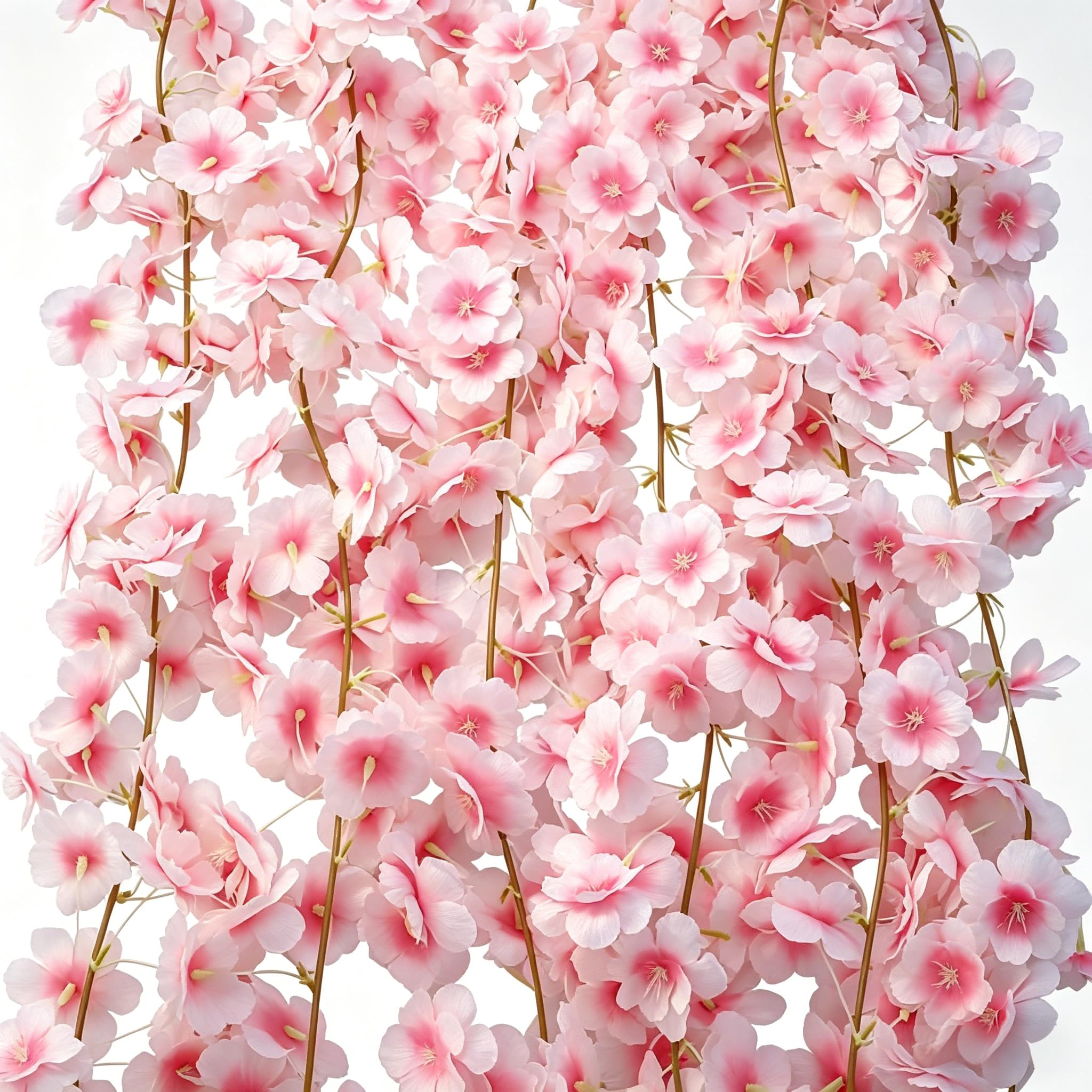 2-Pack Artificial Cherry Blossom Garland, 1.8m Silk Flower Garland for Wedding Decor, Home Decoration, Party Backdrop - UV Resistant Faux Pink Flowers (135 Heads per Strand)