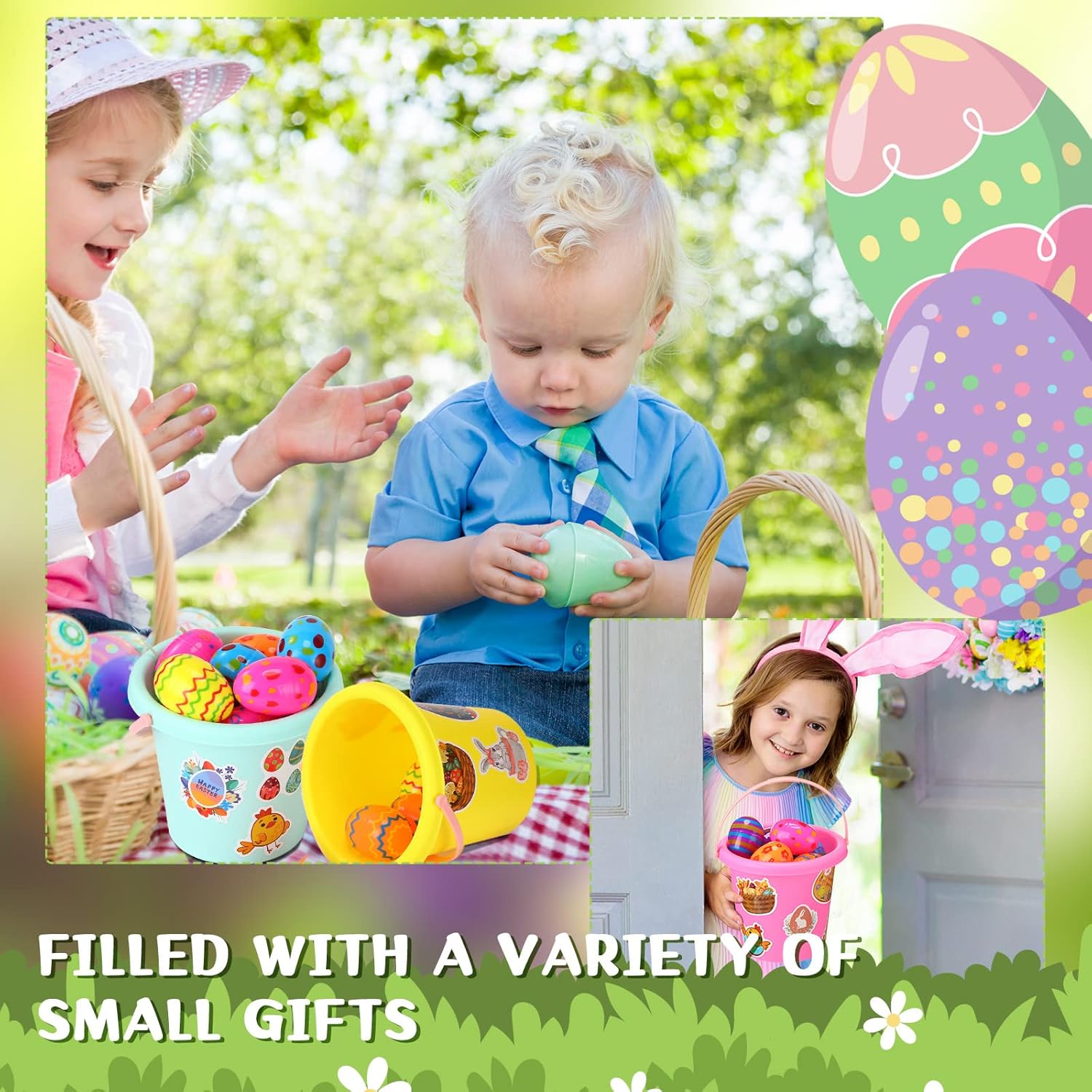Yilloog 24 Pack Plastic Easter Basket with Handles Bulk Easter Egg Buckets Bunny Baskets Empty Easter Pails Gift Baskets Easter Egg Hunt Basket for Kids Easter Goodies Theme Party Favor Decorations - Image 7