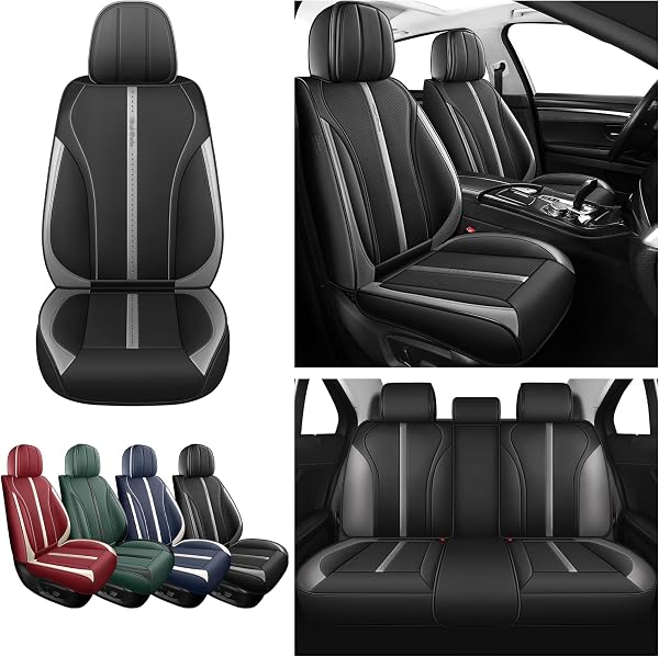 Black and Gray Universal Leather Car Seat Cover Waterproof Seat Covers Auto Seat Covers for Cars Suv Truck (R-Black+Gray) - 5