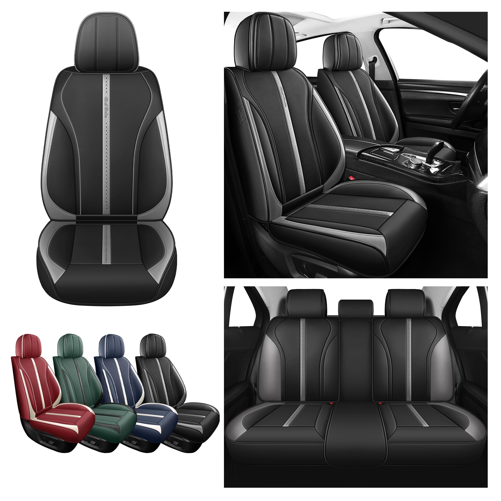 Black and Gray Universal Leather Car Seat Cover Waterproof Seat Covers Auto Seat Covers for Cars Suv Truck (R-Black+Gray) — view 5
