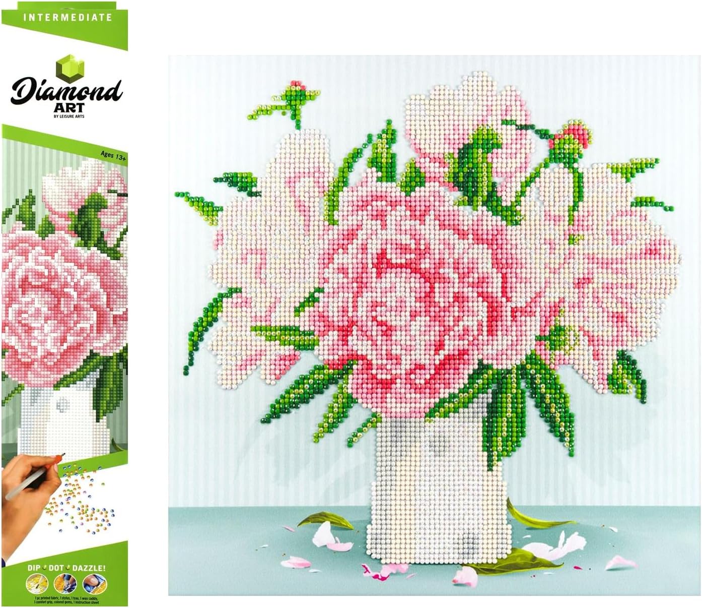 DIAMOND ART BY LEISURE ARTS Diamond Painting Kits for Adults 12"X12" Intermediate English Roses, Full Drill, Art Kits, Dimond Art, for Adults, Kit