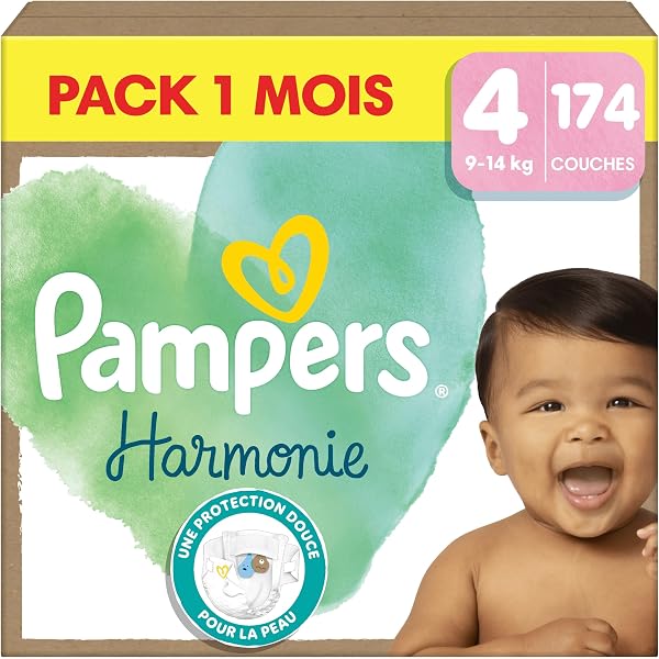 Pampers Harmonie, Taille 4, 174 Couches, 9-14kg, Protection Douce Pour La Peau Avec 100% D’Absorption Pampers, Pack 1 Mois - 1