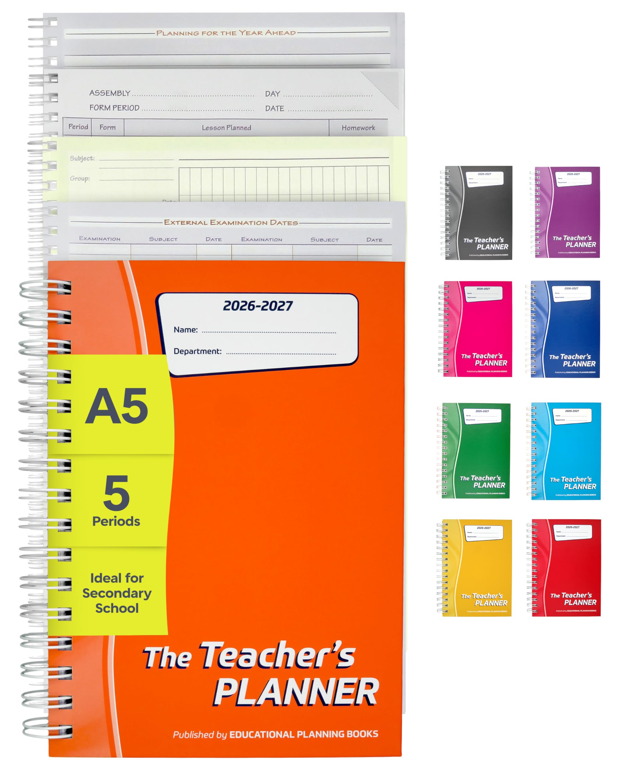 Educational Planning Books - The Teachers Planner 2026-2027 for Secondary School – A5 – Five Period Day – Page-a-Day & Undated, with Dedicated Pages for Year Planning, Exams, Marking and more (TP15-O)