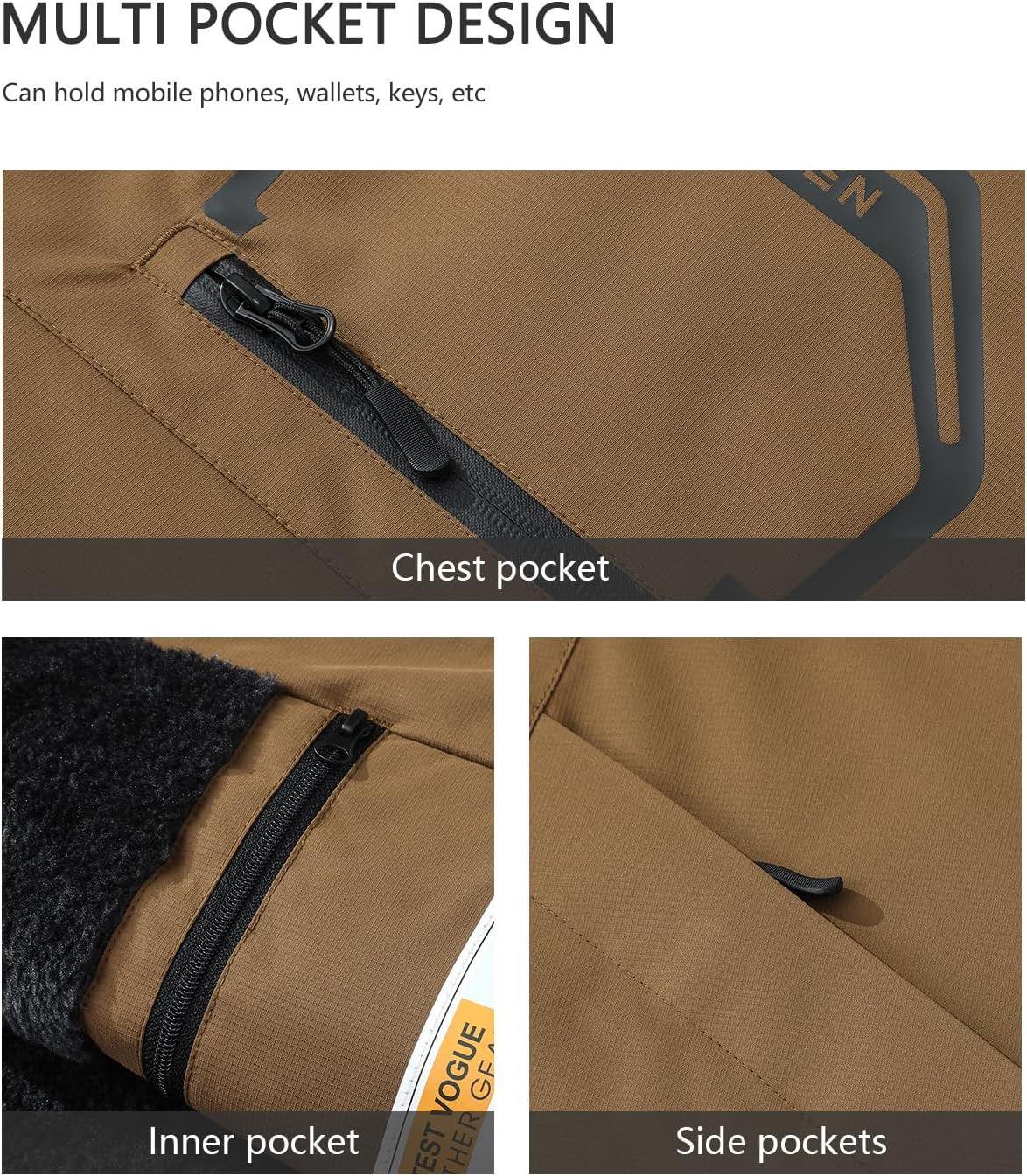 MAOYSSEN Men's Ski Jacket with Hooded Snowboarding Waterproof Fleece Lining Jacket Winter Coat Multi Pockets - Image 4