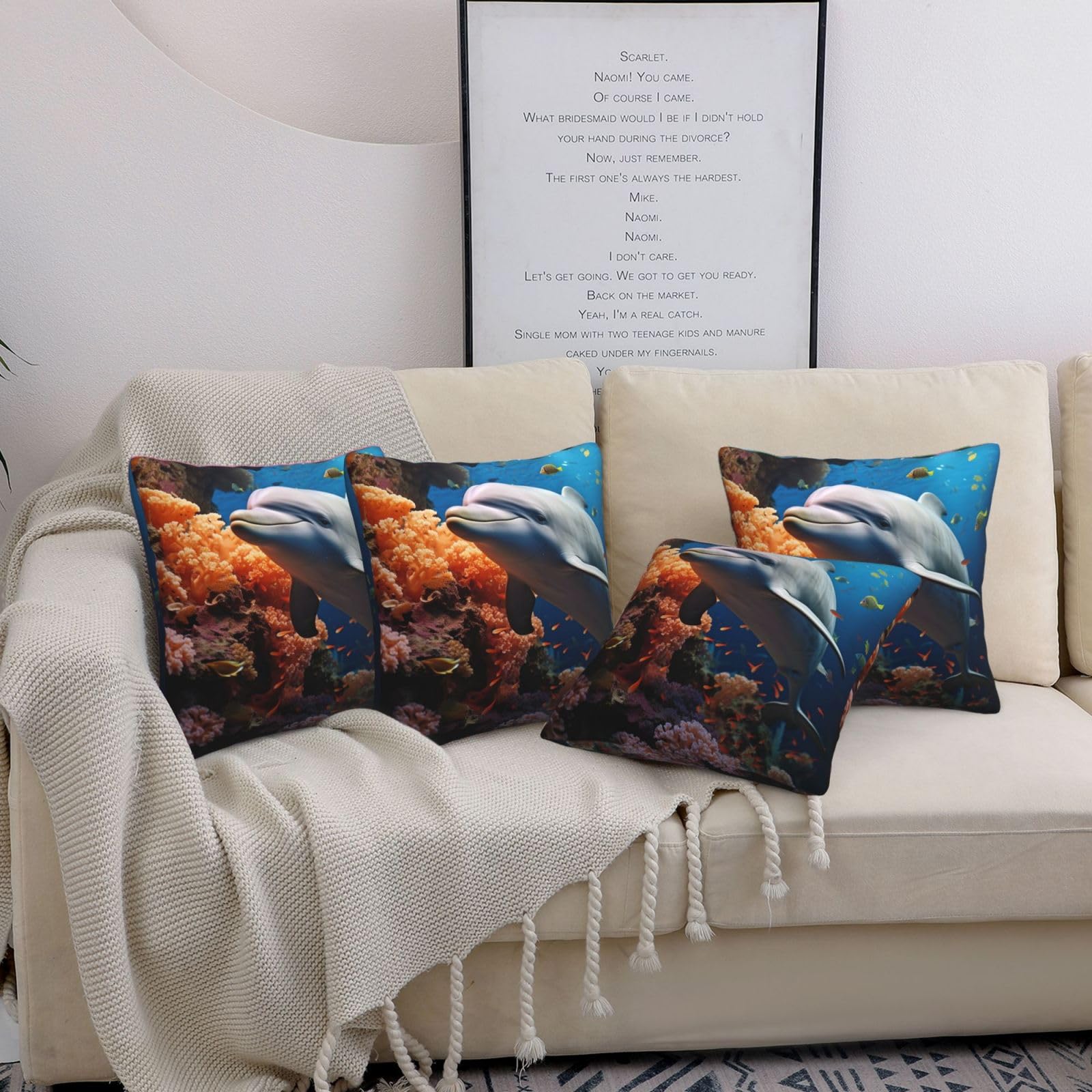 Housses de coussin motif dauphin 50x50 cm pour un salon moderne