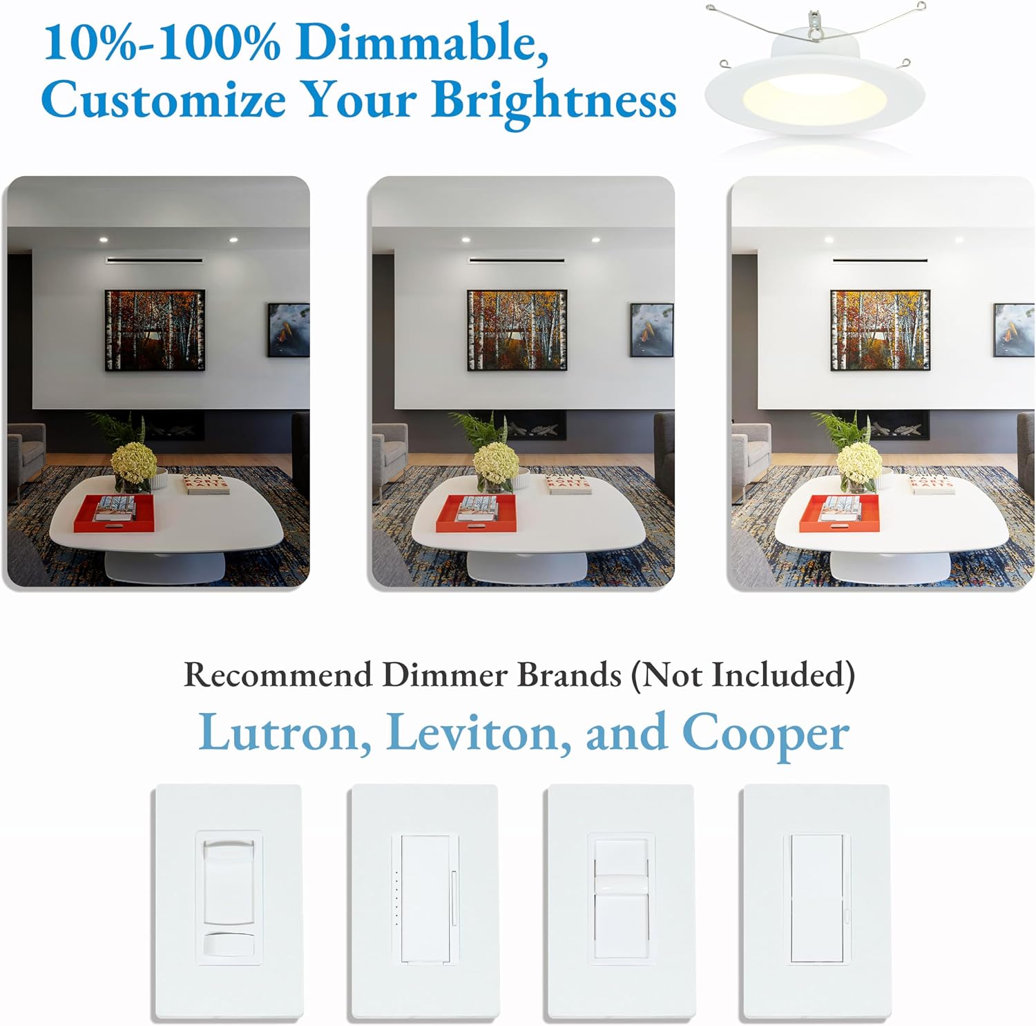KSANA Recessed Lighting 6 Inch, 5CCT White LED Can Lights for Ceiling, 5 Colors Selectable-2700K/3000K/3500K/4000K/5000K,13.5W=90W, Dimmable Retrofit Downlight with Baffle Trim