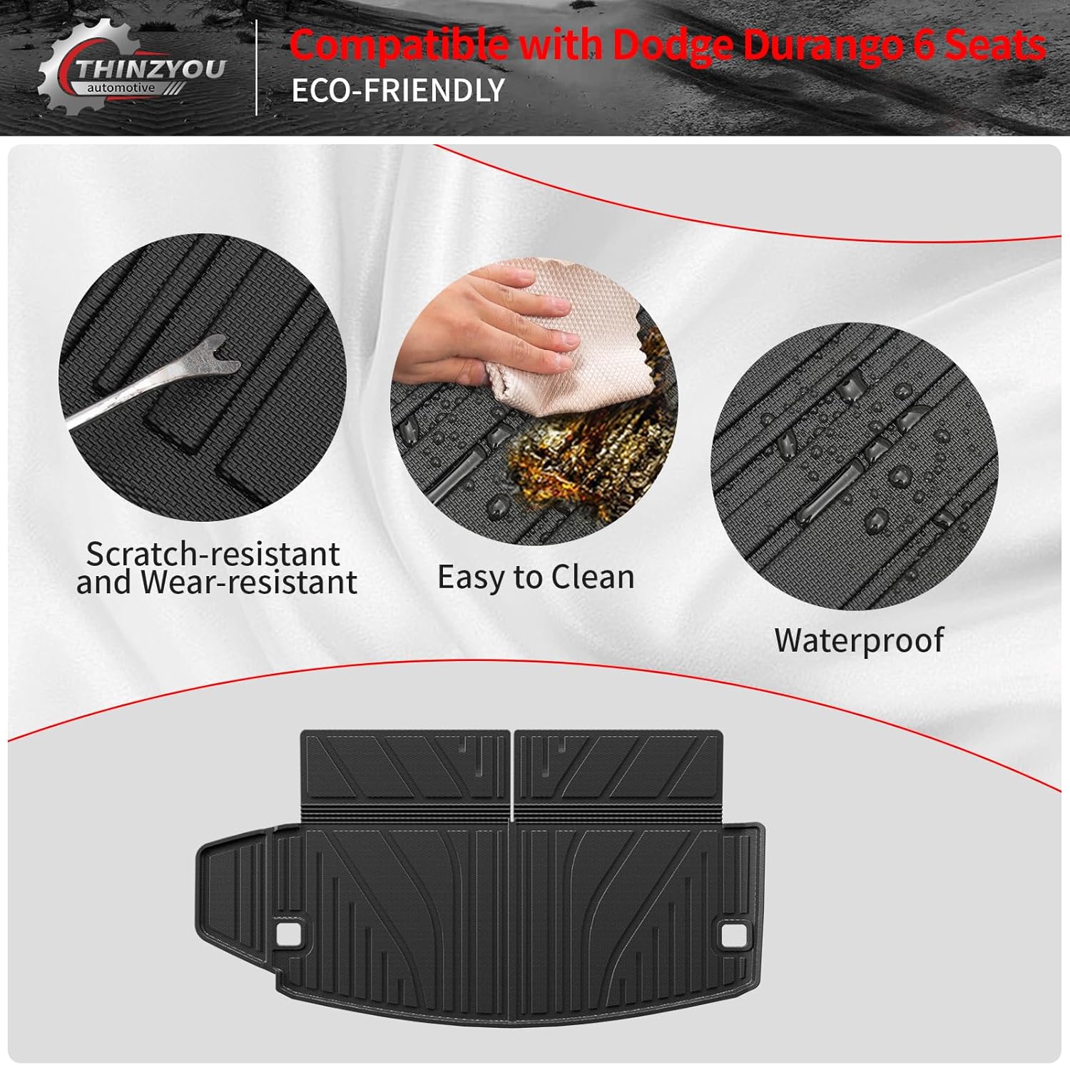 Cargo Mat Compatible with 2016-2025 Dodge Durango Trunk Liner for 6&7 Seats Cargo Area Protection TPE All Weather Back Seat Cover 2024 Durango Accessories (3rd Row Backrest Mats Trunk Mats)