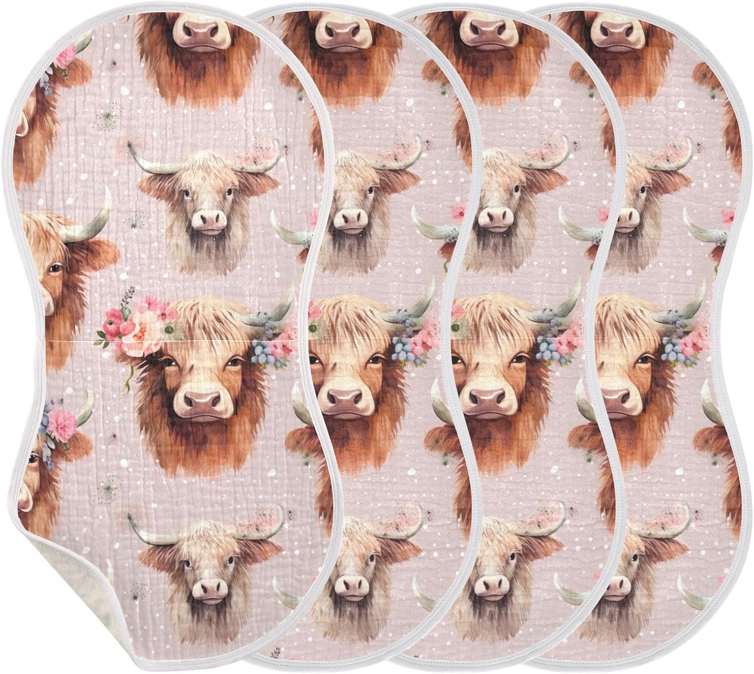 Highland Cow Burp Cloths for Baby Boys Girls 4 Pack Burping Cloth, Burp Clothes, Newborn Towel, Milk Spit Up Rags,Burpy Cloth 202a7896