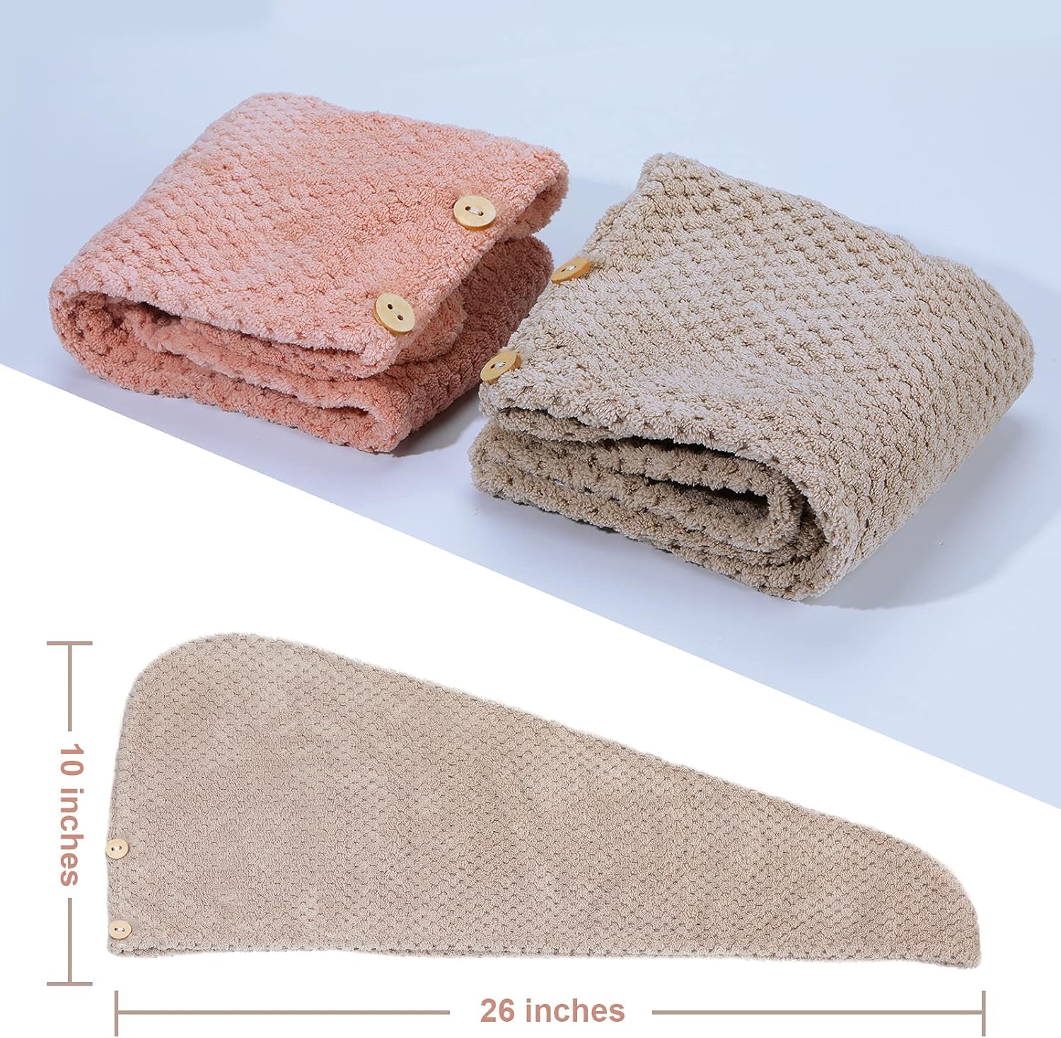 Microfiber Hair Towel - 2 Pack Hair Towels for Women, Microfiber Towel for Hair, Super Absorbent Quick-Dry Hair Drying Towel with Button Design, Hair Turbans for Wet Hair 10 x 26 Inches : Everything Else