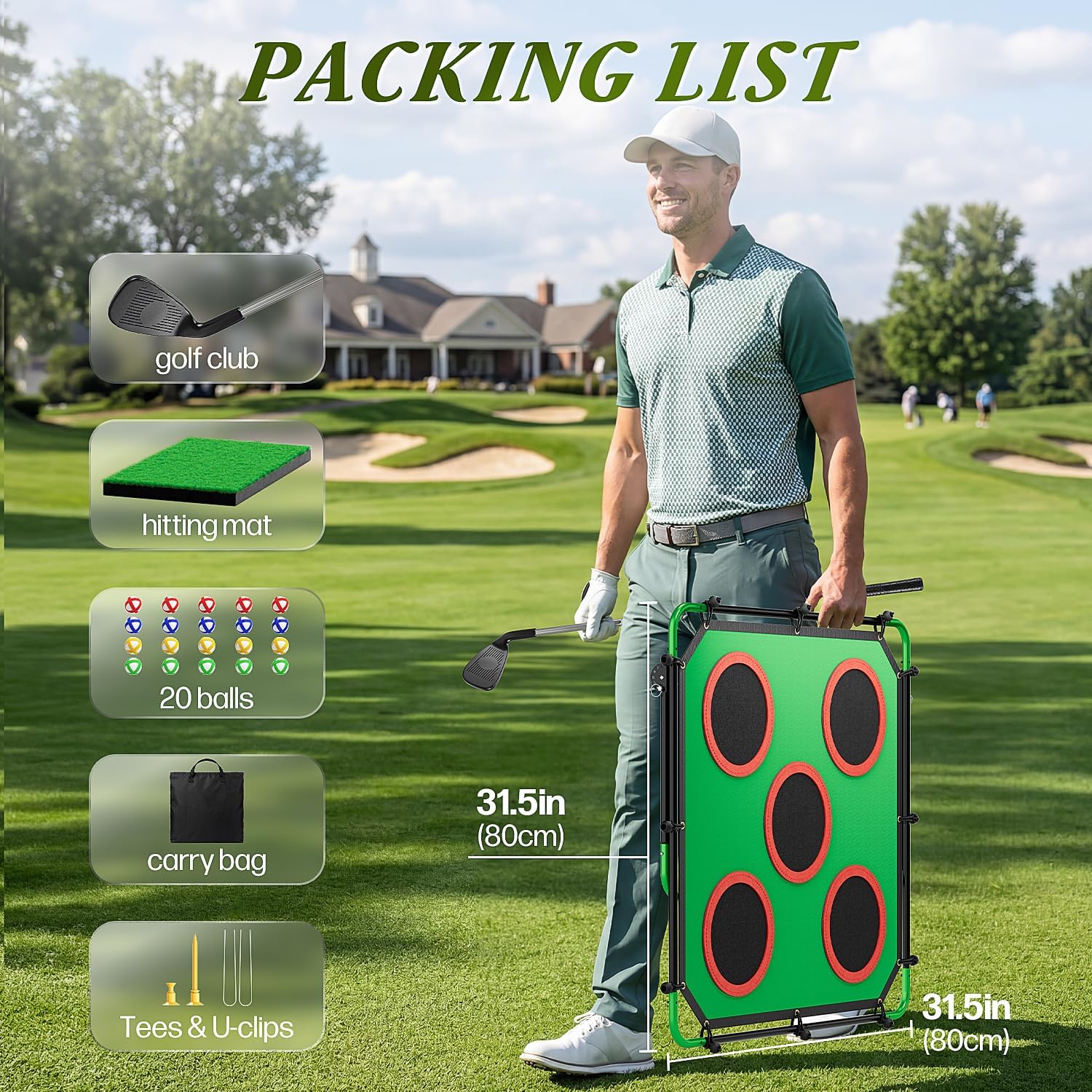 Golf Game, Golf Chipping Game Set with 4 Adjustable Angles & Sturdy Metal Tube, Portable Golf Target Game for Adults with Club, Balls, Mat & Carry Bag, Indoor Outdoor Backyard Lawn Gifts for Men