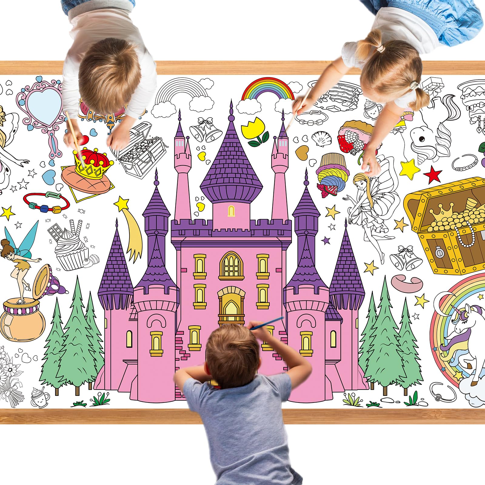 Zhzcncg Princess Party Giant Coloring Poster,30x72 Inch Drawing Paper oloring Table Cloth,DIY Princess Activity Tablecloth Magical Castle for Kids Birthday Themed Wall Home Classroom Party Suppiles