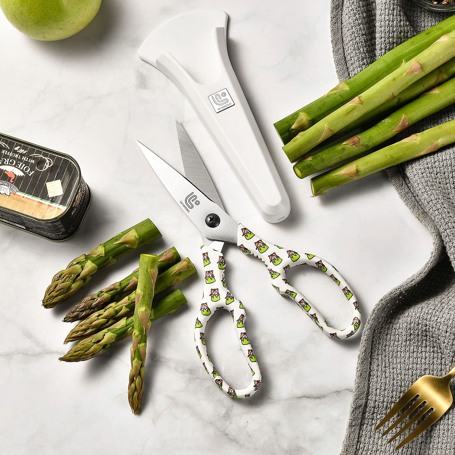 Linoroso Forbici da Cucina Professionali con Coperchio Magnetico Forbice da Cucina Affilate e Multiuso in Acciaio Inossidabile per Pizza Pollo Gamberetti Pesce Pollame Verdure Erbe Noci - Tigri