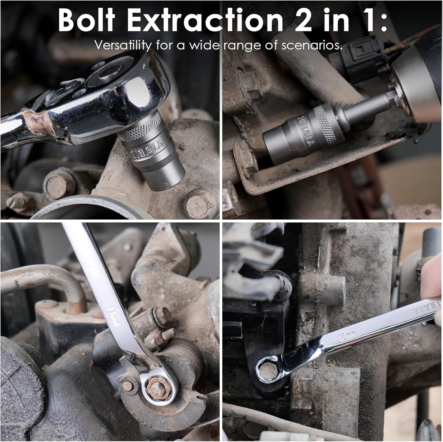 20Pcs Combo Bolt Extractor Kit, 6-Point Offset Extractor Wrench Set, 6Pcs Metric 8-19mm, 14Pcs Eazy Out Bolt Extractor Set, Impact Socket Remover for Stripped, Broken, Rounded Bolts & Nuts