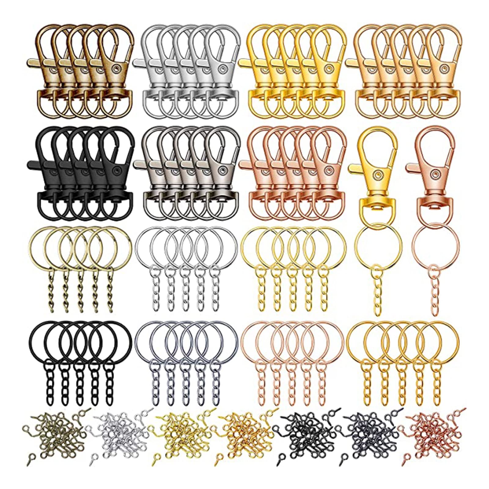 NEWFT 350PCS Split Metal Keyring Gold Split for with Chain Lobster Clasps 7 C