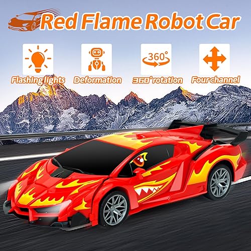 Miniatura 5 de Tcvents Auto a control remoto, robot a escala 118, auto robot de carreras 2 en 1, deformación de un botón y deriva de 360, auto remoto para niños de