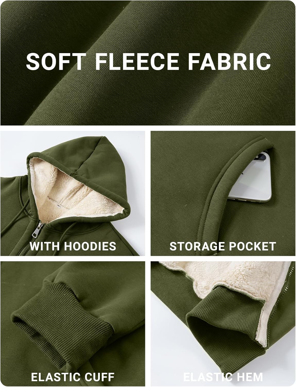 PEHMEA Men's Warm Thicken Fleece Hoodie Sherpa Lined Full-Zip Sweatshirt Jacket - Image 4