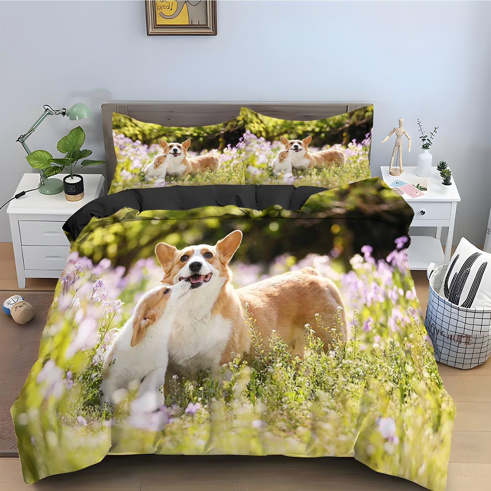 Housse de Couette 220x240 Corgi Cadeau Idéal pour Passionné d'Animaux