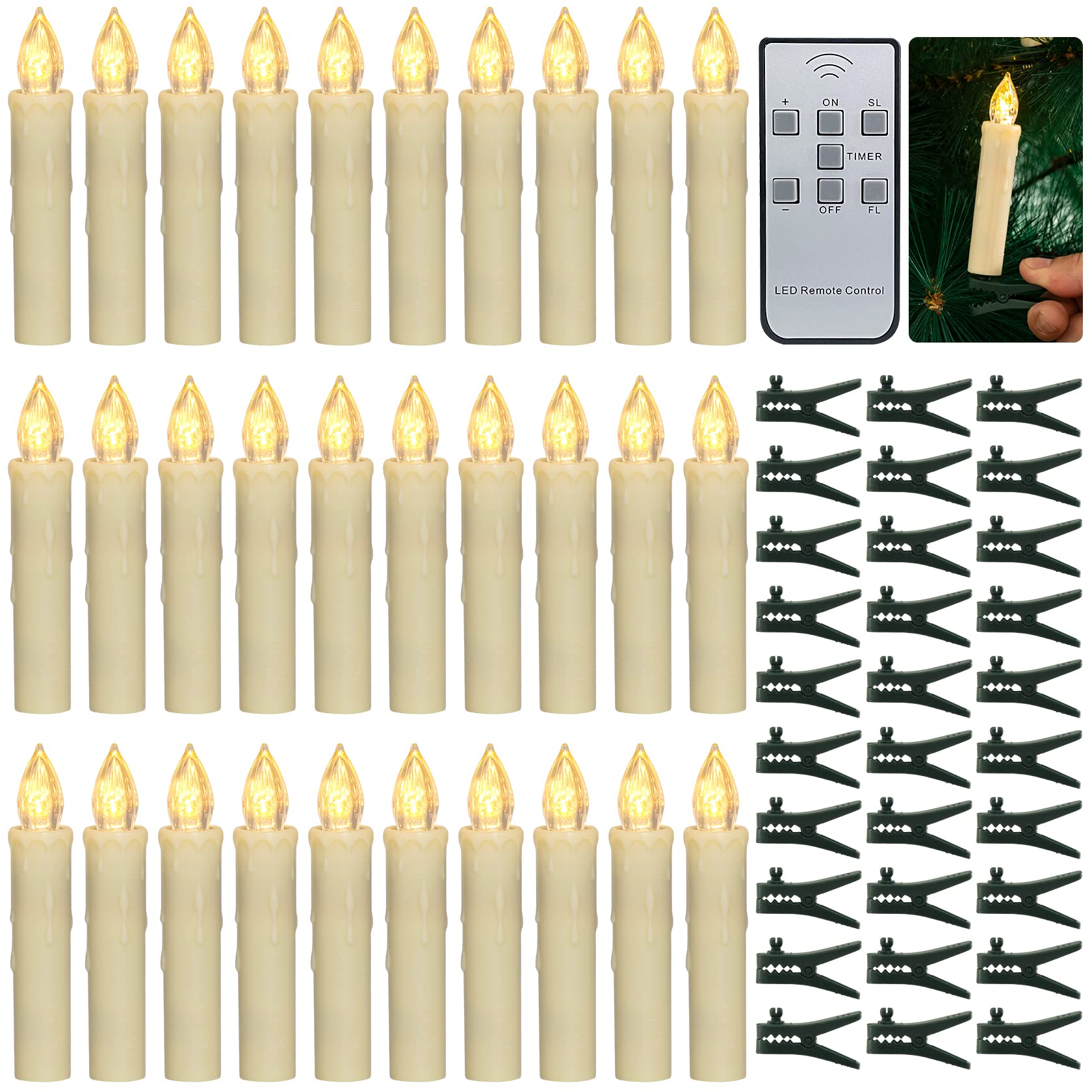 PChero 30 Stück LED Weihnachtskerzen, Batteriebetrieben Flammenlose Flackernde Stabkerzen mit Fernbedienung für Heimat Tisch Xmas Tree Weihnachtsbaum Garten Dekoration – Warmweiß