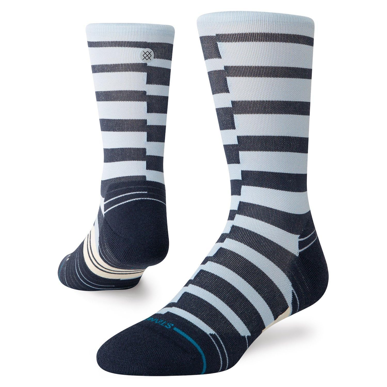 StanceZippin Light Crew Socks Performance Athletic Freshtek Striped Patterned Ice Blue Calf