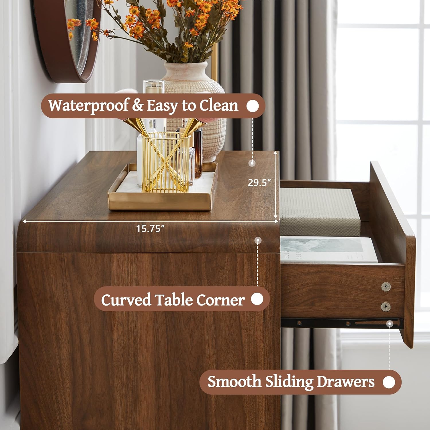 BERRYMERRY 5 Drawer Dresser for Bedroom,Flute 45" Tall Dresser with Curved Profile, Mid Century Modern Vertical Wood Drawer Organizer for Bedroom Living Room 15.7"D x 29.5"W x 45.3"H (5 Drawers) Brown