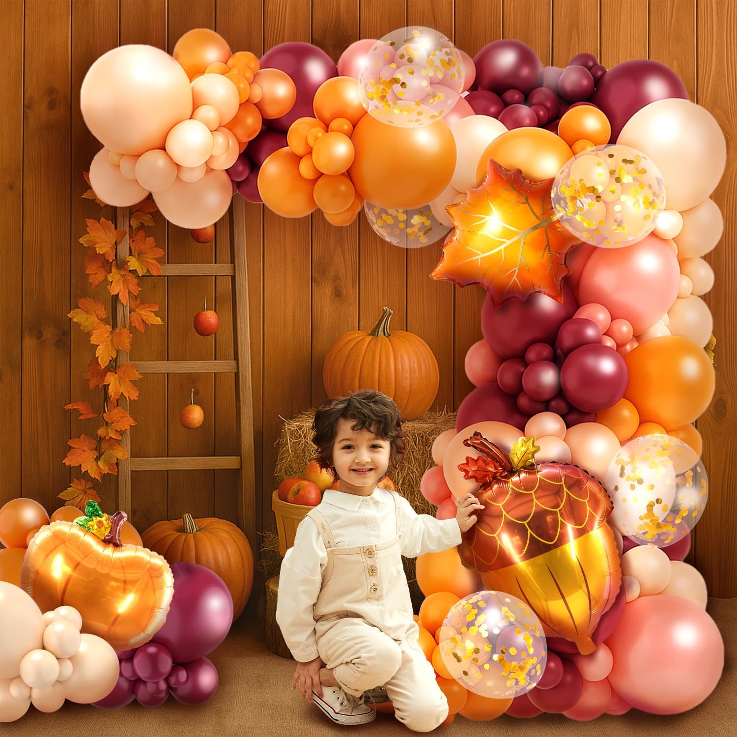 Fall Balloon Arch Kit - 164 Pcs Fall Balloons for Fall Baby Shower Decorations, Thanksgiving Party, Autumn Themed Events | Includes Maple Leaf & Pumpkin Foil Balloons