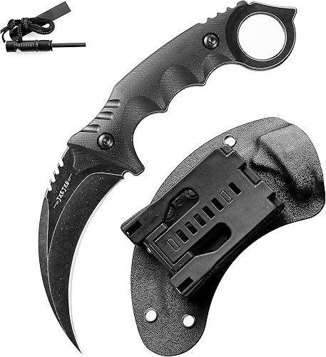 JXE JXO Cuchillo táctico EDC con vaina, cuchillo duradero de acero 420HC Karambit de hoja fija para uso al aire libre, cuchillo de supervivencia con