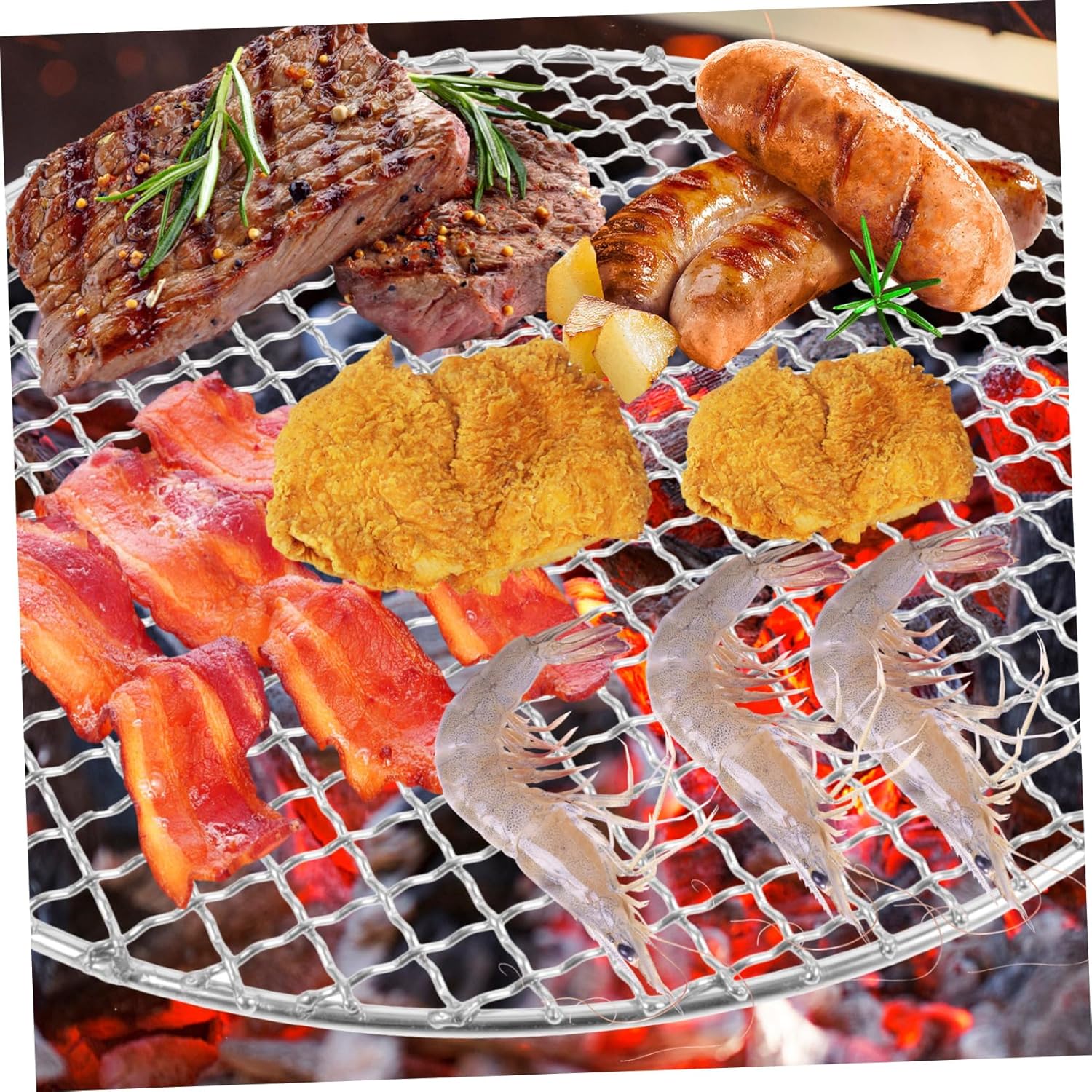 Stainless Steel Bbq Mesh Grill Net for Outdoor Cooking and Portable Roast Pan for Charcoal Gas and Electric Grills for Vegetables Meats