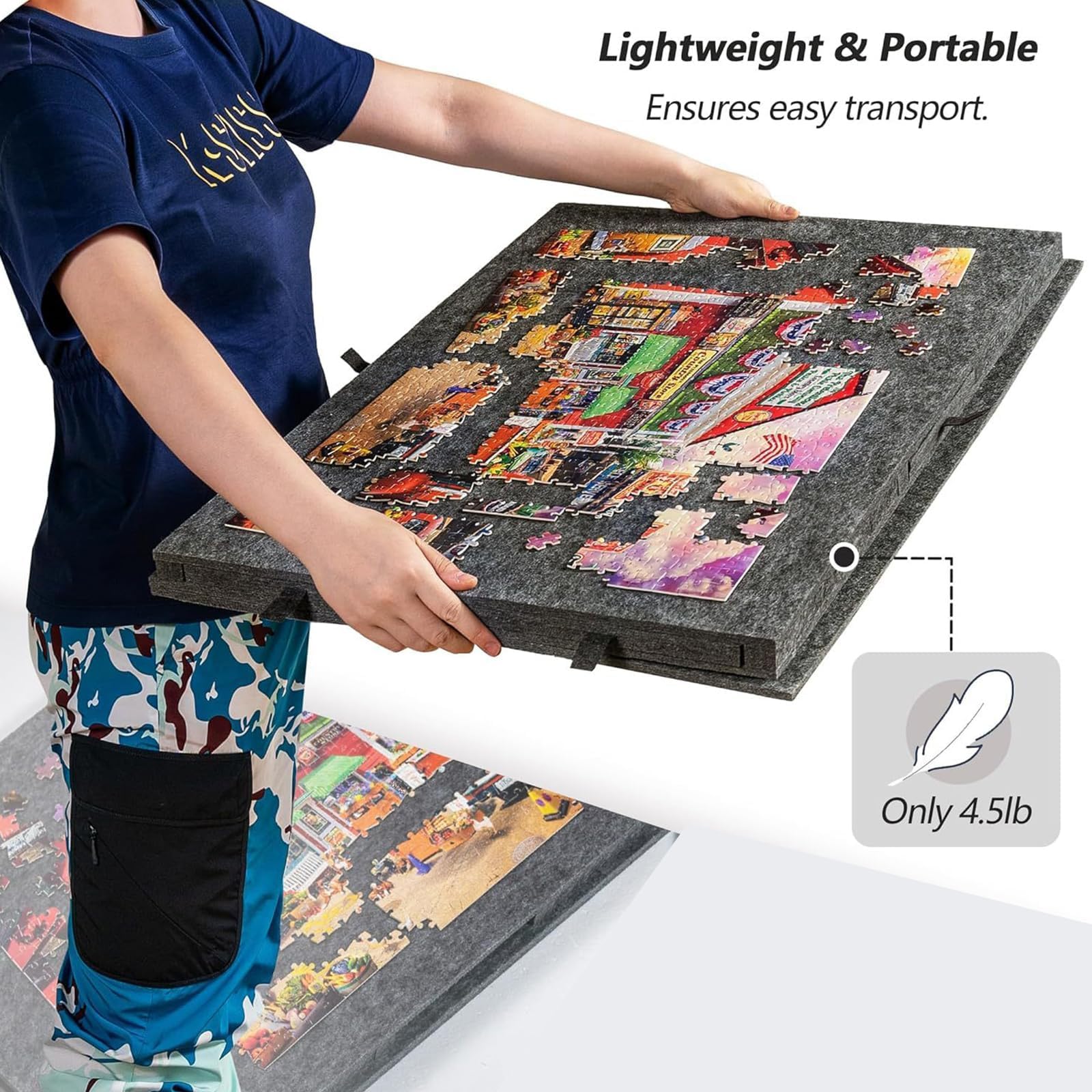 Plansza do układanek typu puzzle, składany stolik z możliwością pochylania, pokrowiec na stojak z filcowym etui i 6 szufladami, przenośna plansza do puzzli, 1000/150 110x80x4.2cm （2000PCS） light-grey