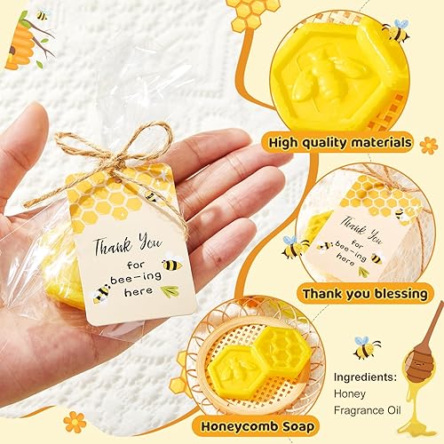 Miniatura 2 de Juego de 100 piezas de 50 regalos de baby shower, recuerdos de fiesta de abeja, jabones de panal con barra de panal de abeja, jabón de miel, regalo