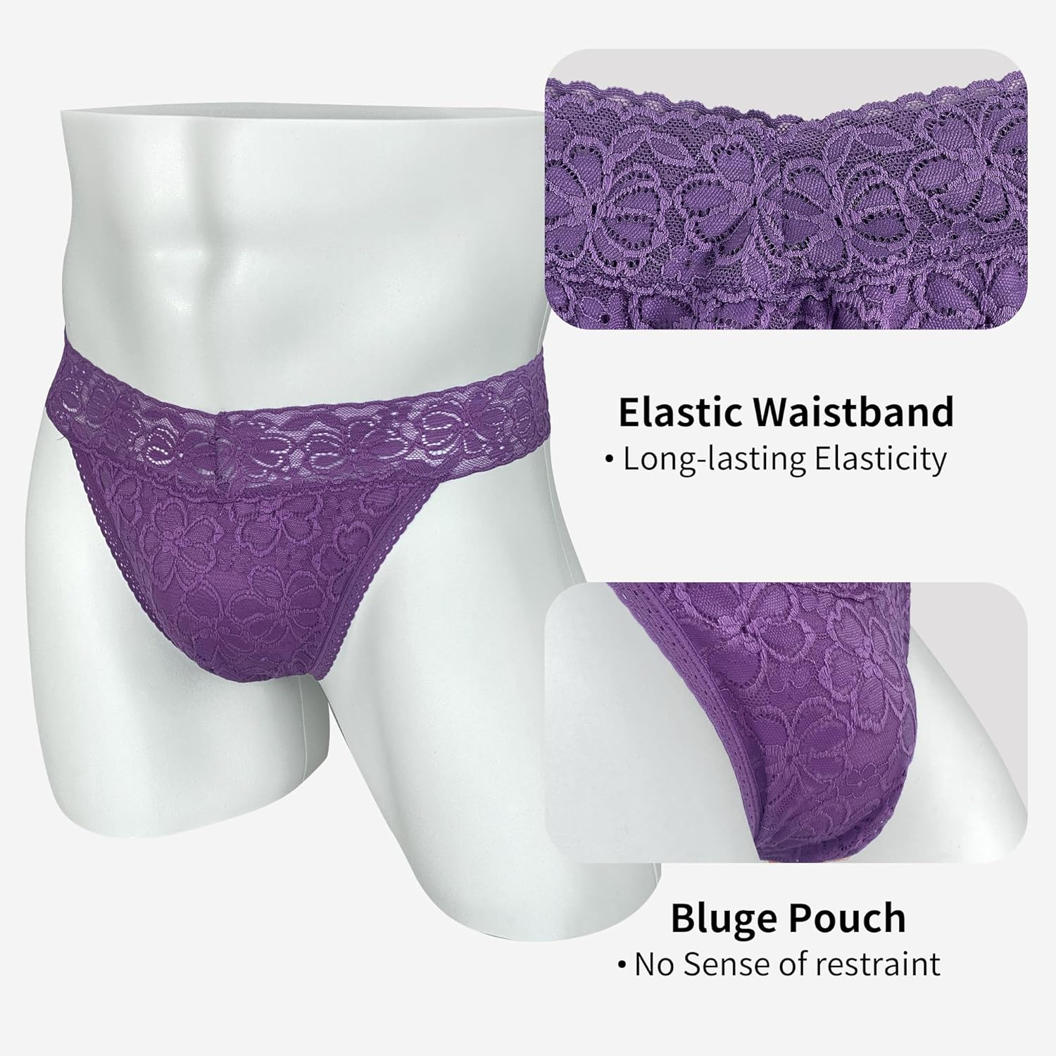 Umiehary Men Low Rise Lace T Back Breathable All Day Comfortable Thongs Stretchy Waistband 2 Pack Small-4XL - Image 3