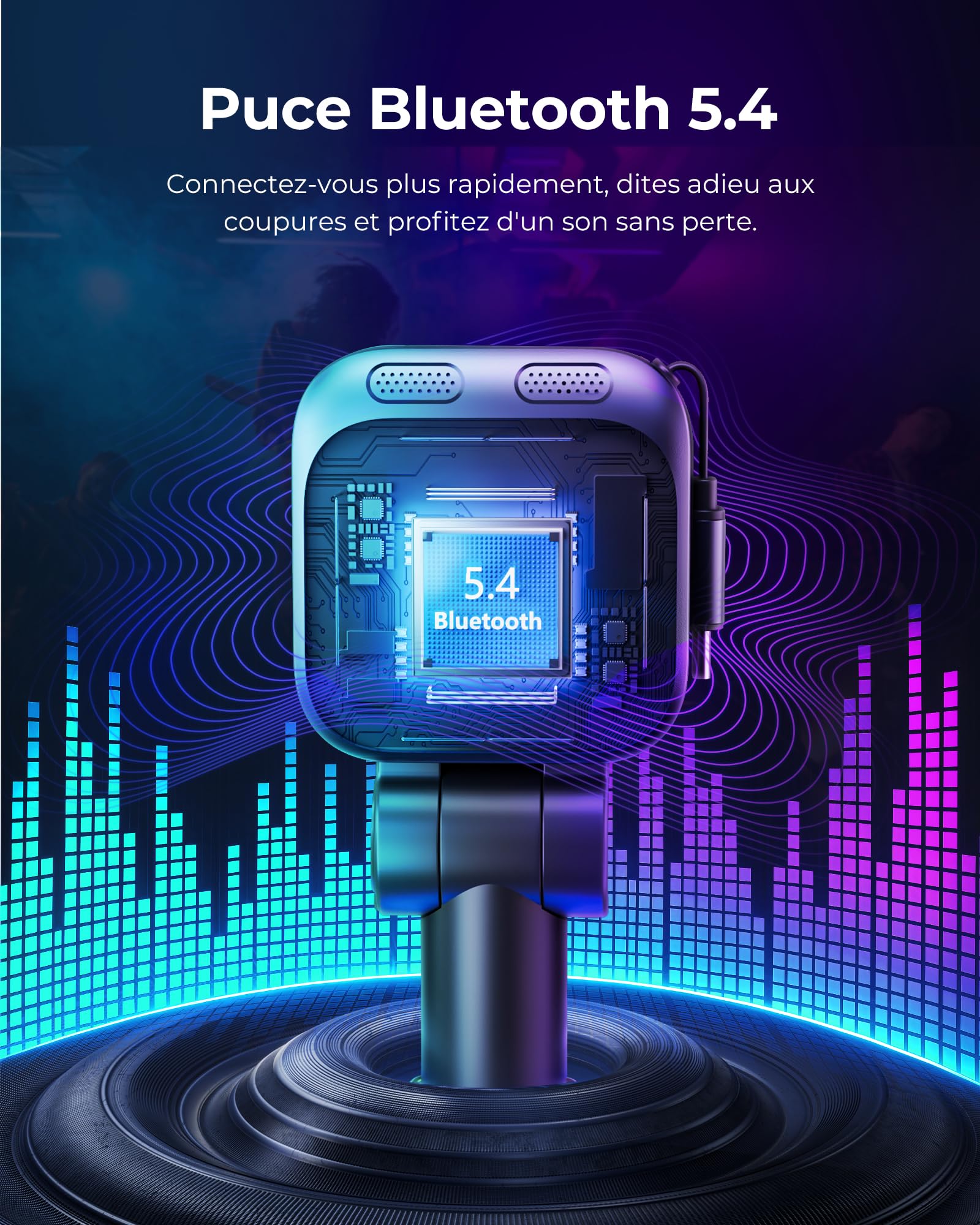 LENCENT Transmetteur FM Bluetooth 5.4, Chargeur Rapide Max 72W avec Câble Extensible, Musique Hi-FI, Anti-Bruit, Main Libre, Rotatif à 180° pour iPhone 17/16