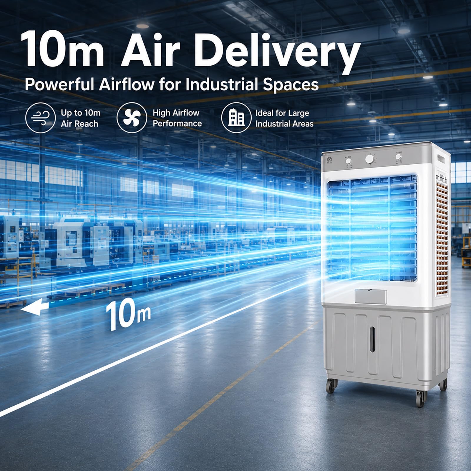 Enfriador Evaporativo Portátil con Oscilación 120°, Ventilador Industrial de Alta Potencia para Hogar, Oficina y Uso Comercial, 4 Velocidades 88cm