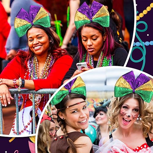 Miniatura 5 de 3 diademas de Mardi Gras adornadas con diadema verde, morado y dorado, para mujeres y niñas, fiesta de carnaval (lazo)