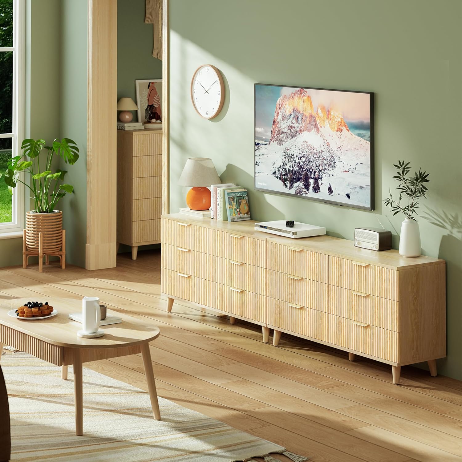 Lulive Dresser for Bedroom Wood Dressers Chest of Drawers, Fluted 53.2" Wide Modern Long Dresser TV Stand 6 Drawers for Bedroom, Closet, Living Room, Hallway (Natural) - Image 7