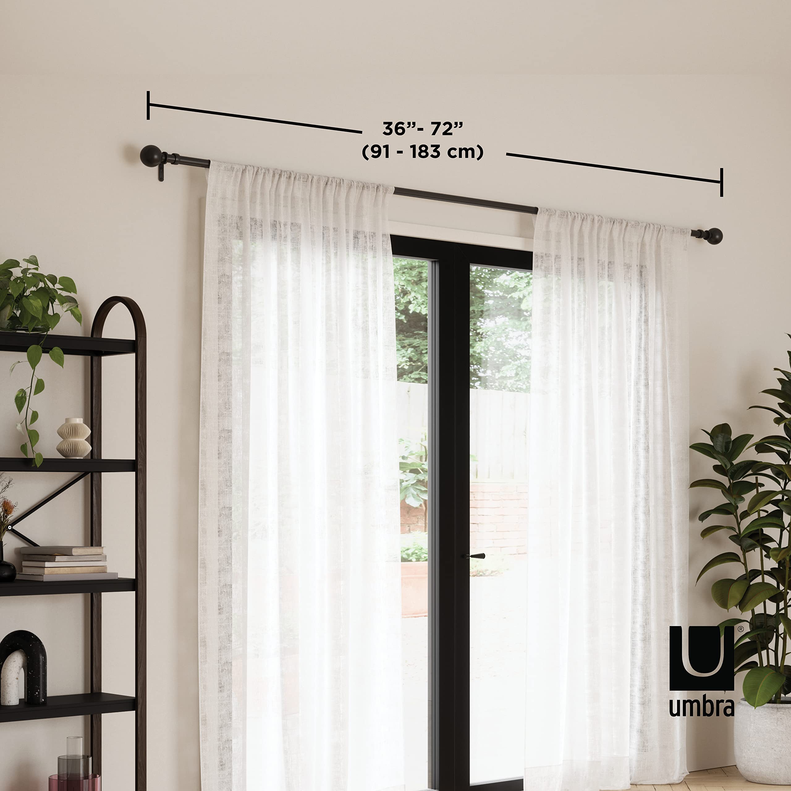 Umbra Bolas Tringle À Rideaux Réglable 25 mm de Diamètre, 92-184 cm, Noir Mat