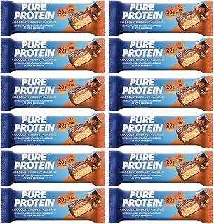 Pure Protein Bars, High Protein, Nutritious Snacks to Support Energy, Low Sugar, 1.75oz Gluten Free, 12 Pack Chocolate Peanut Caramel