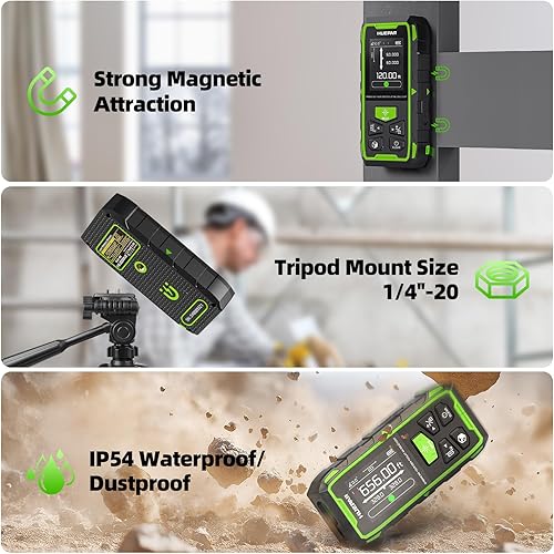 Miniatura 8 de Huepar Herramienta de medición láser doble, medida de distancia láser digital bilateral de haz verde de 656 pies, herramienta de medición láser