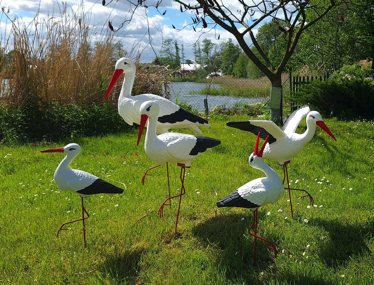 Jardín Figura Familia de cigüeñas 5 Cigüeña Blanco de plástico decoración