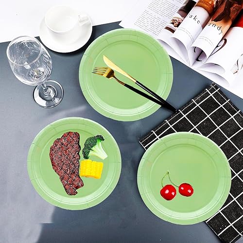 Miniatura 7 de 50 platos de papel verde salvia, platos de papel verde salvia, platos de postre de 7 pulgadas, platos de papel verde menta desechables para fiestas