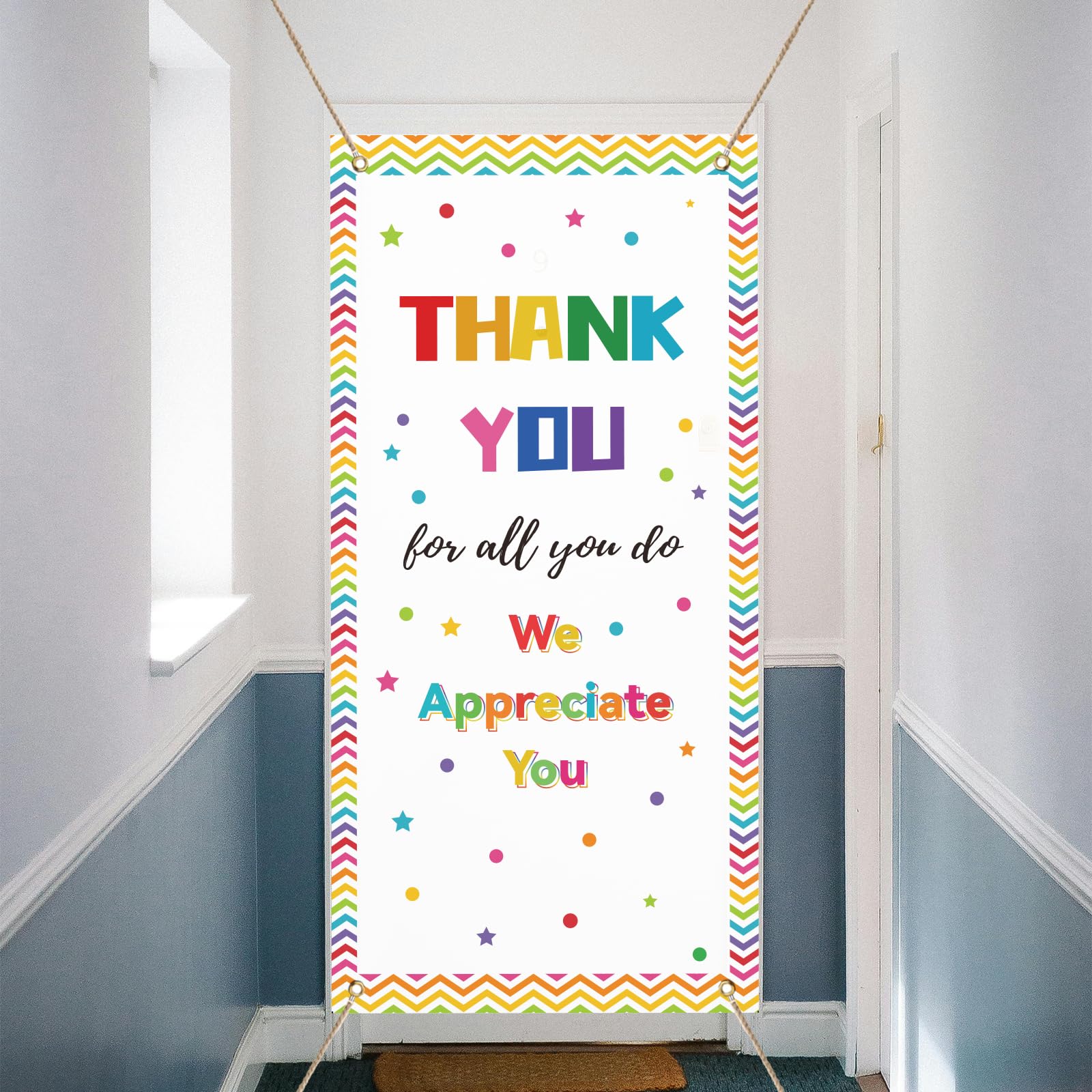 arricraft 1 Pc We Appreciate You Door Cover, Thank You for All You Do Sign Door Banner Colorful Polyester Door Backdrops for Teacher Doctor Appreciation Party Decoration 90x185cm