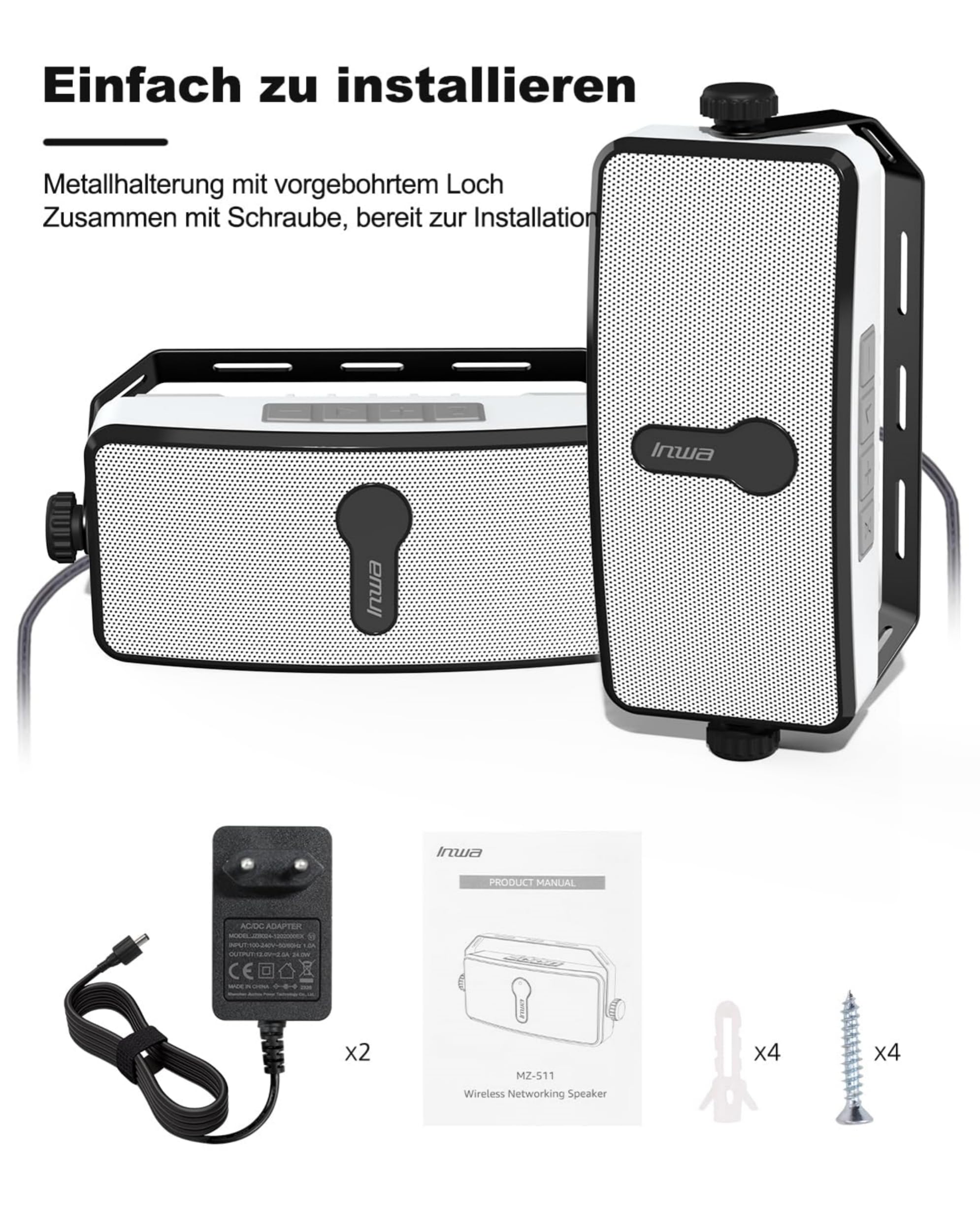 Inwa Bluetooth Outdoor Lautsprecher, Wandlautsprecher, Unbegrenzte Anzahl Synchronisiert, 17 * 10 * 6 cm, Wetterfest, Bluetooth-Verbindung zum Handy, Echo Dot (Sync Speaker, 2 PCS)