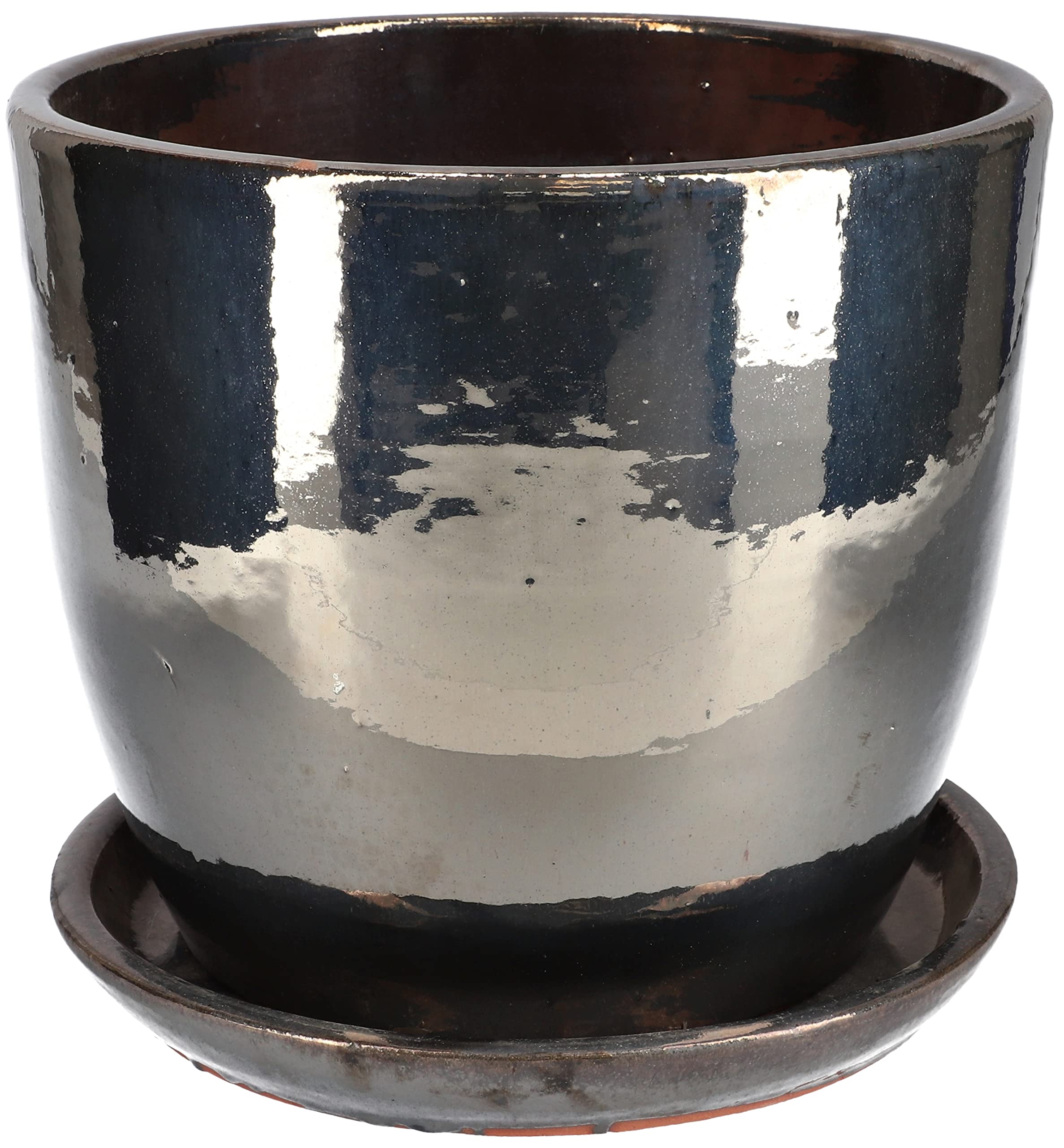 KOTARBAU® Maceta de cerámica esmaltada Ø 31cm, Maceta para Exteriores, Maceta de jardín terraza, Maceta marrón, Maceta con Plato, Maceta Redonda, Acabado Brillante, Macetero Decorativo Ceramica