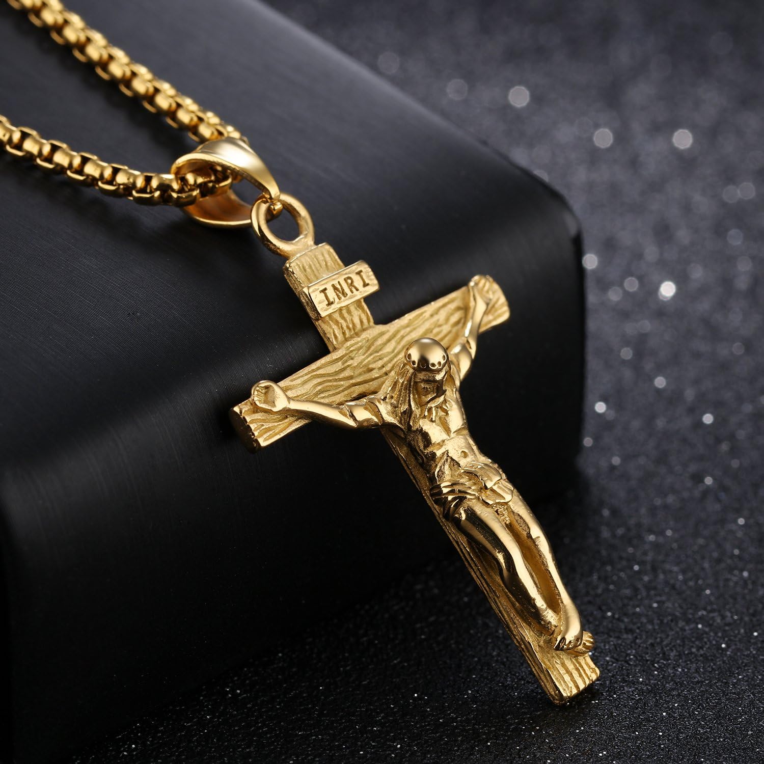 jonline24h Men Women Stainless Steel Jesus Crucifix Cross Pendant Necklace Chain Silver Gold Black - Image 3