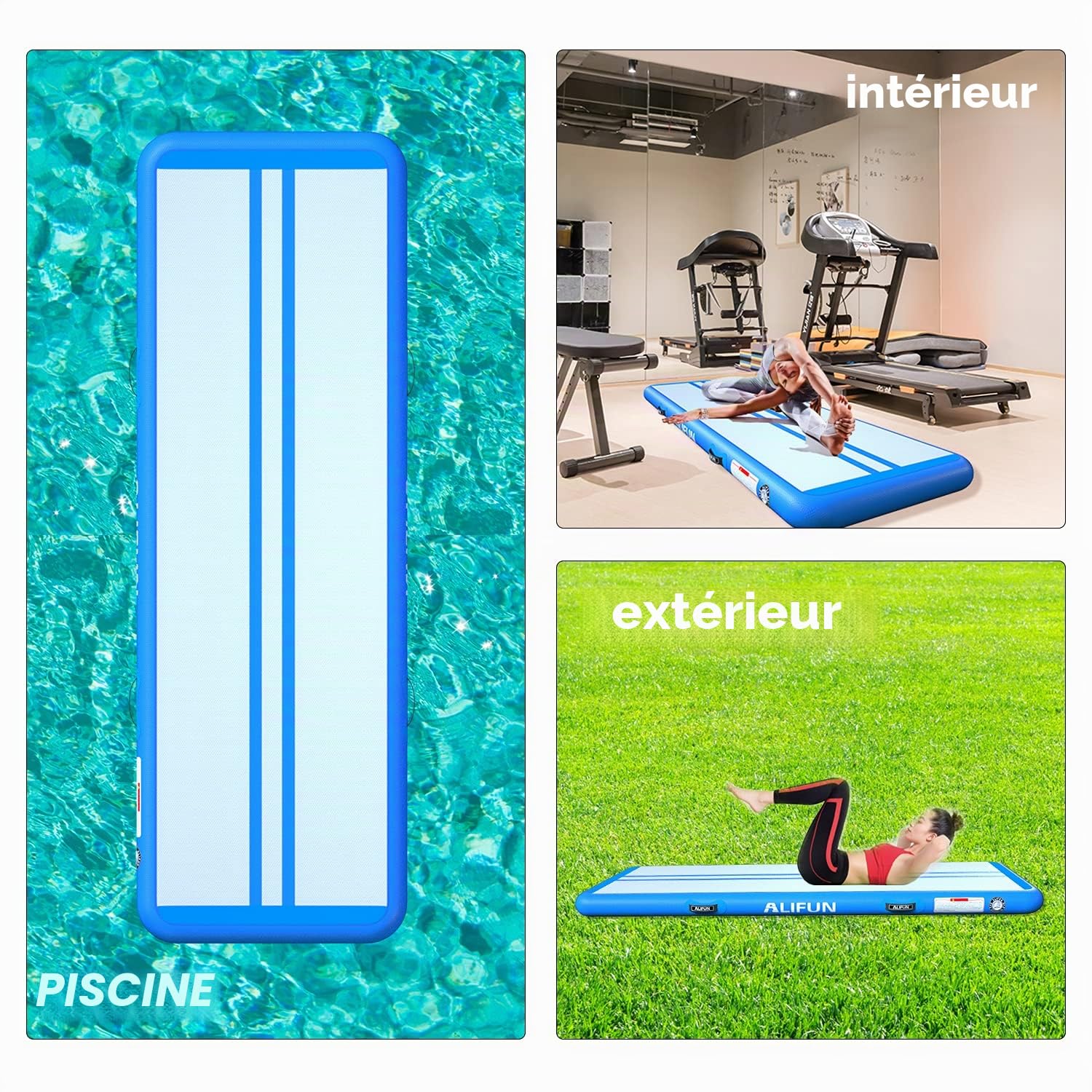 ALIFUN Tapis de Gymnastique Gonflable, Tapis d'entrainement, Tapis de Gym Tumbling 2 m/3 m/4 m/6 m Air Mat Track, Gymnastics Tumble Track Mat, Piste de Gymnastics Gonflable avec pompe à air