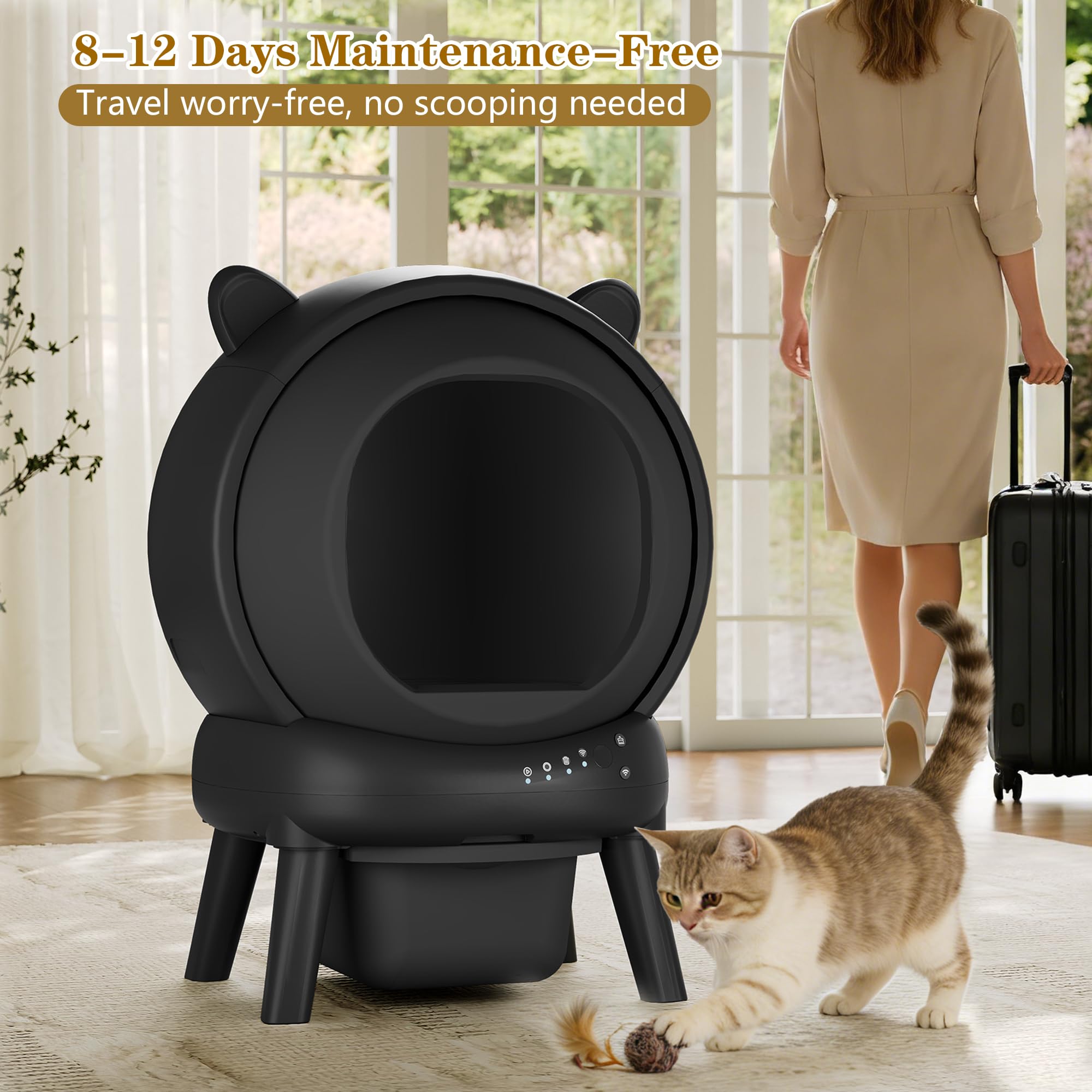 Automatic Cat Litter Box, Self Cleaning Litter Box Smart Robot for Multiple Cats, APP Real-Time Monitor, Odor & Noise Control, Safe Anti-Pinch, Trash Bag Included, Dark Grey - image 6